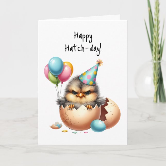 Happy Birthday Grumpy Bird Egg Hatch Balloons Card (Front)
