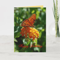 Happy Birthday Gulf Fritillary Butterfly, Lantana