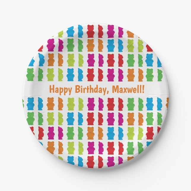 Happy Birthday Gummy Bears with name | paper plate (Front)