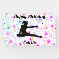 Happy Birthday Gymnastics Custom Floral Banner