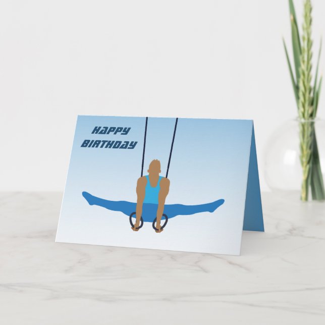 Happy Birthday Gymnastics Man on Rings Card (Front)