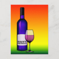 happy birthday : halftone wine bottle and glass