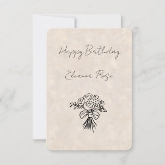 Happy Birthday Hand Drawn  Blush Rose Bouquet Card