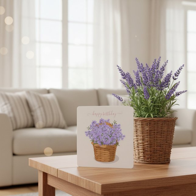 Happy Birthday Hand-Drawn Lavender Basket Holiday Card (Creator Uploaded)