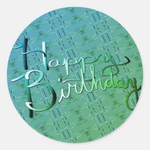 "Happy Birthday!" Hand-written Gradient Green Classic Round Sticker