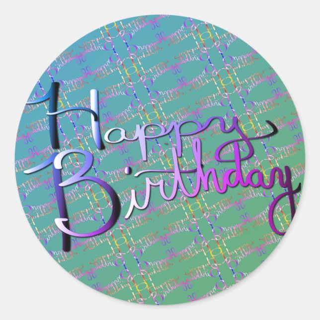 "Happy Birthday!" Hand-written Gradient Rainbow Classic Round Sticker (Front)
