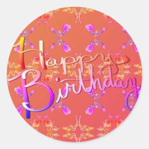 "Happy Birthday!"Hand-written Rose Hearts Classic Round Sticker
