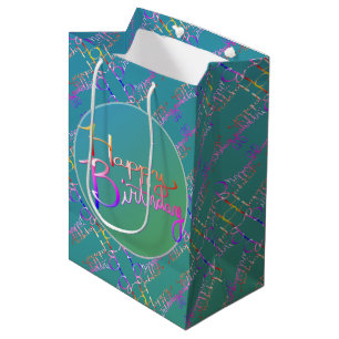 "Happy Birthday" Hand Written Teal Gift Bag