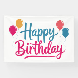 Happy Birthday Handwritten with Balloons Banner