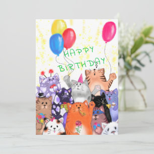 Happy Birthday - Happy Cat Party Cartoon Drawing