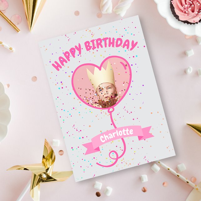 Happy Birthday Heart Balloon Photo Card (Creator Uploaded)