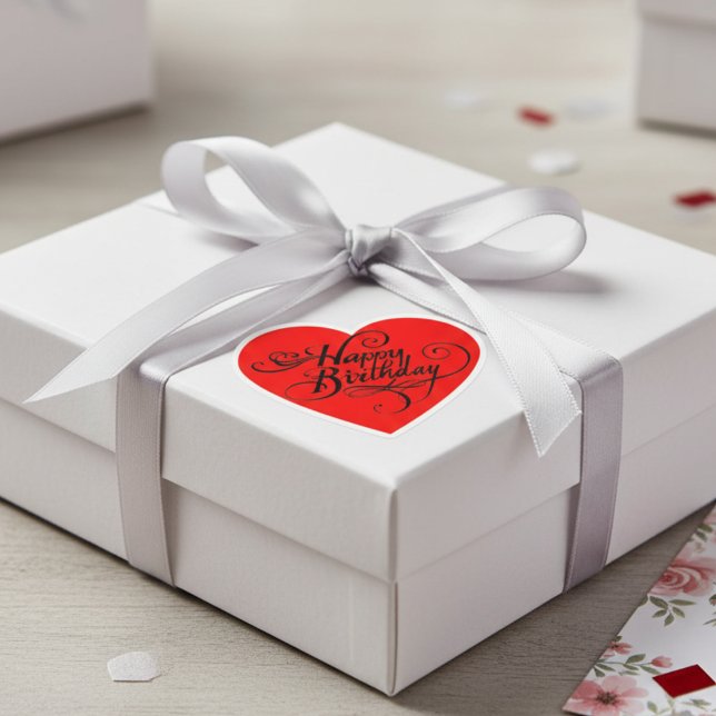 Happy Birthday Heart Red Sticker (Happy Birthday Heart Red Sticker)