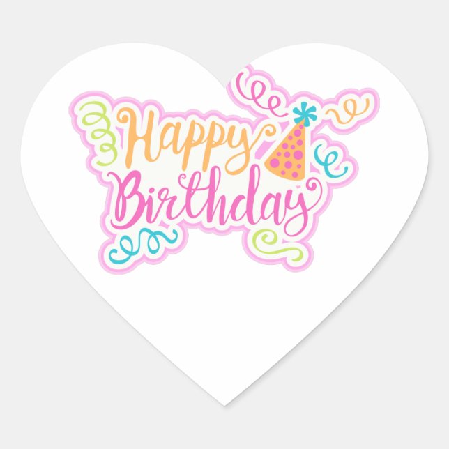 Happy Birthday Heart Sticker (Front)