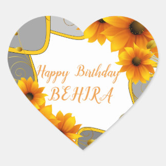 Happy Birthday heart Sticker sunflowers