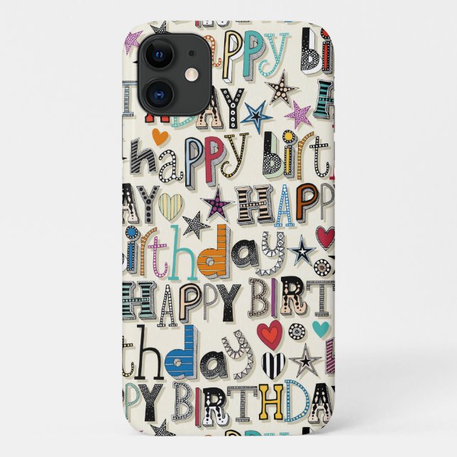 happy birthday hearts and stars Case-Mate iPhone case (Back)