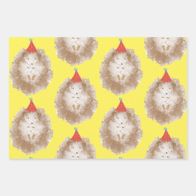 Happy Birthday Hedgehog Wrapping Paper Sheet (Front)