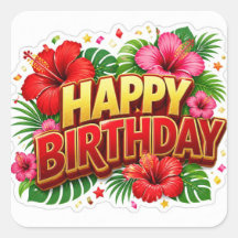 Happy Birthday Hibiscus Sticker