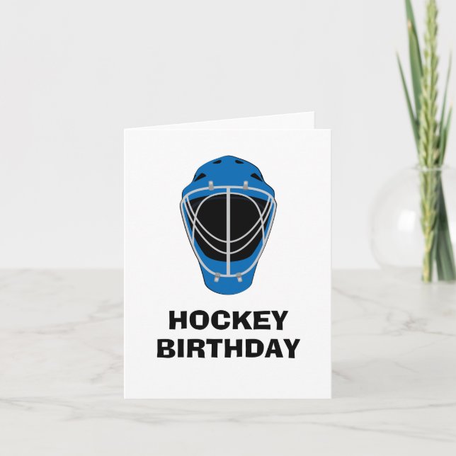 Happy Birthday Hockey Goalie Mask Blue Card (Front)
