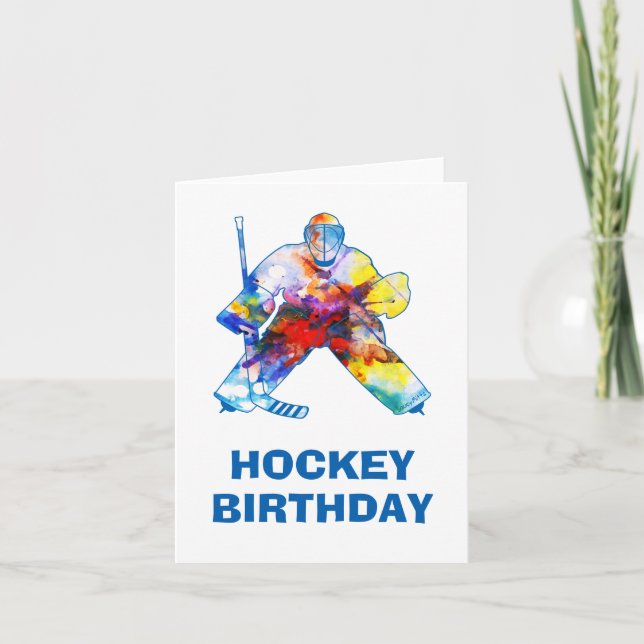 Happy Birthday Hockey Goalie Watercolor Card (Front)