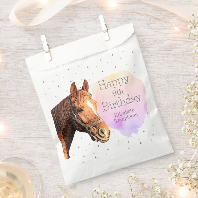 Happy Birthday Horse Back Riding Pretty Animal Kid Favour Bags (Clipped)