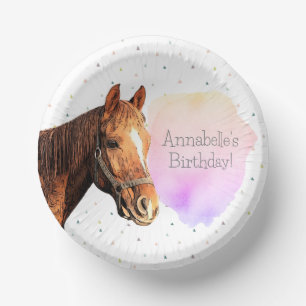 Happy Birthday Horse Back Riding Pretty Animal Kid Paper Plate