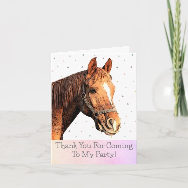 Happy Birthday Horse Back Riding Pretty Animal Kid Thank You Card (Front)