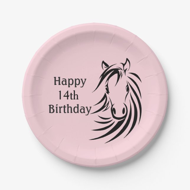 Happy Birthday Horse w Age for Girl Paper Plate (Front)