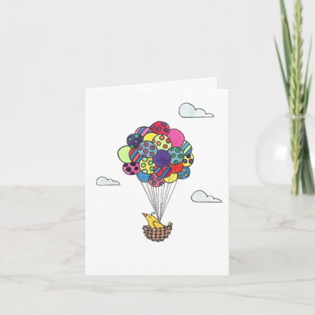 Happy Birthday Hot Air Balloon Bird Nest Card (Front)