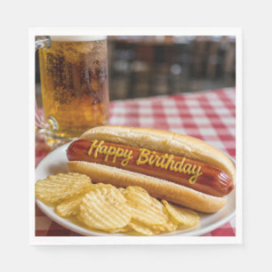 Happy Birthday Hot Dog and Beer Napkin