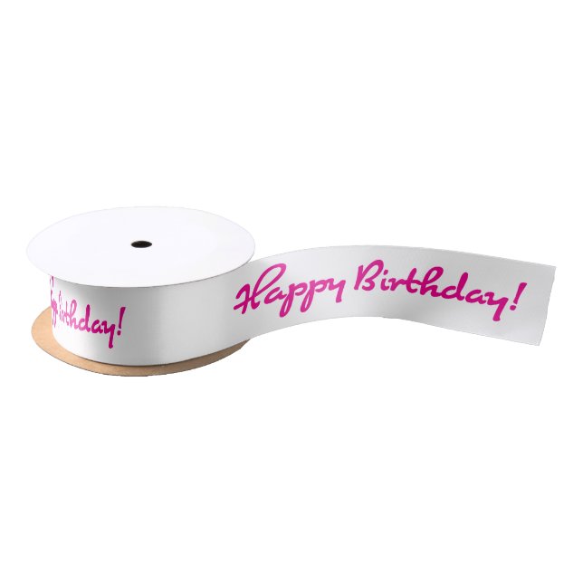 Happy Birthday! Hot Pink Casual Medium Script Satin Ribbon (Spool)