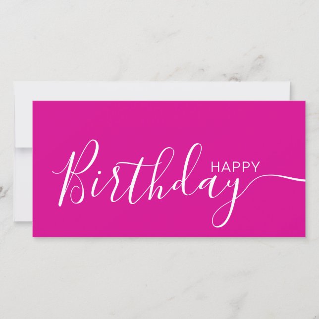 Happy Birthday Hot Pink White Modern Flat Card (Front)