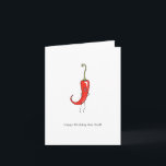 Happy Birthday Hot Stuff. Birthday Card<br><div class="desc">Happy Birthday Hot Stuff A cute and Funny Birthday card. A hot Chili. Printed on high quality card. Small Greeting Card Blank inside. A vibrant, Simple, and modern print. Color way (mainly): White and red Text reads: Happy Birthday Hot Stuff Card features a small red chili looking very suave. Perfect...</div>