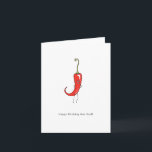 Happy Birthday Hot Stuff. Birthday Card<br><div class="desc">Happy Birthday Hot Stuff A cute and Funny Birthday card. A hot Chili. Printed on high quality card. Small Greeting Card Blank inside. A vibrant, Simple, and modern print. Color way (mainly): White and red Text reads: Happy Birthday Hot Stuff Card features a small red chili looking very suave. Perfect...</div>