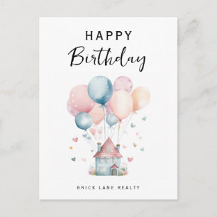 Happy Birthday House Balloons Realty Postcard