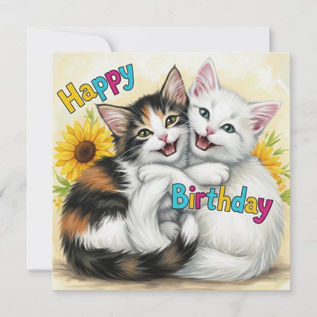 Happy Birthday Hugging Cats Card (Front)