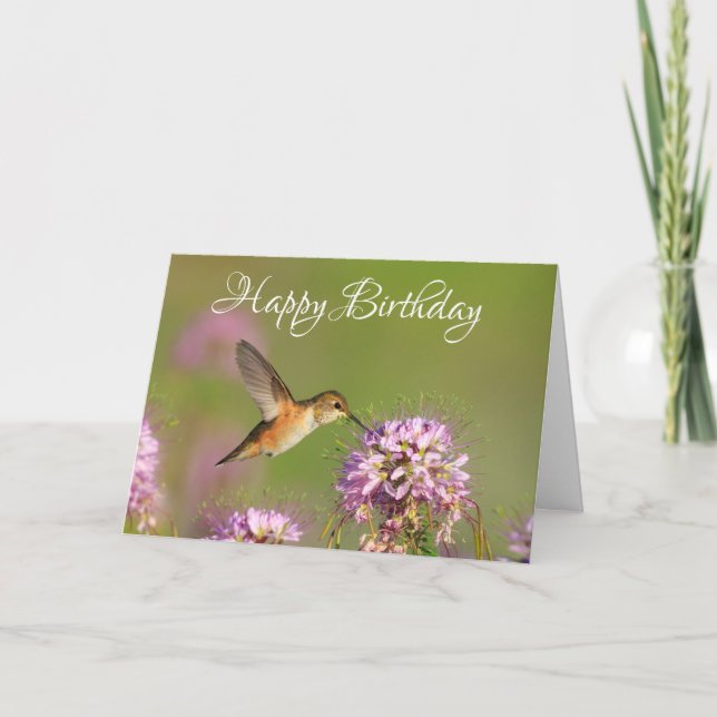 Happy Birthday Hummingbird and Wildlflowers Card (Front)
