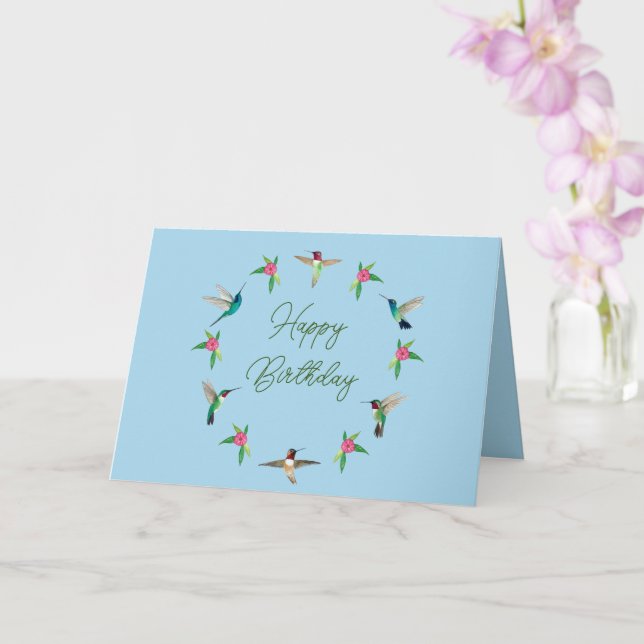 Happy Birthday Hummingbirds  Card (Orchid)