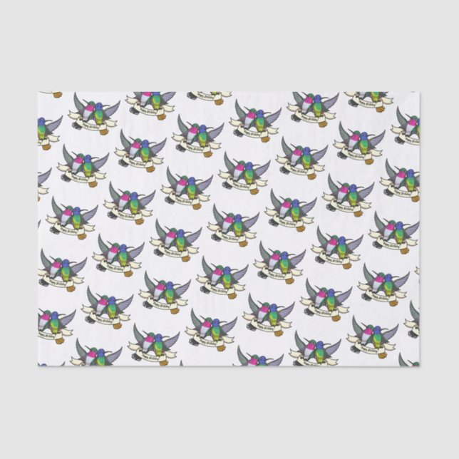 Happy Birthday! Hummingbirds With Ribbon Cartoon Tissue Paper (Front)