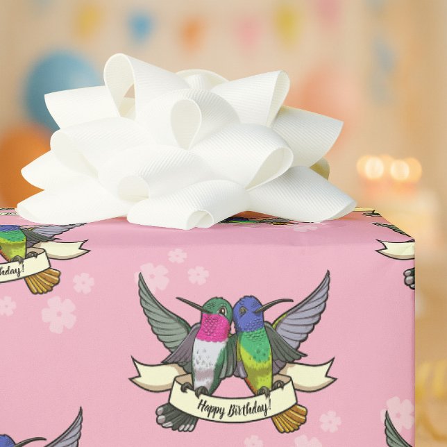 Happy Birthday! Hummingbirds With Ribbon Cartoon Wrapping Paper (Creator Uploaded)