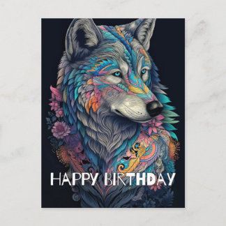 Happy Birthday Hunter Wolf Illustration Postcard