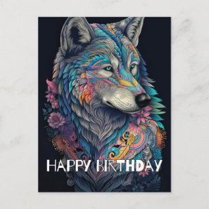 Happy Birthday Hunter Wolf Illustration Postcard