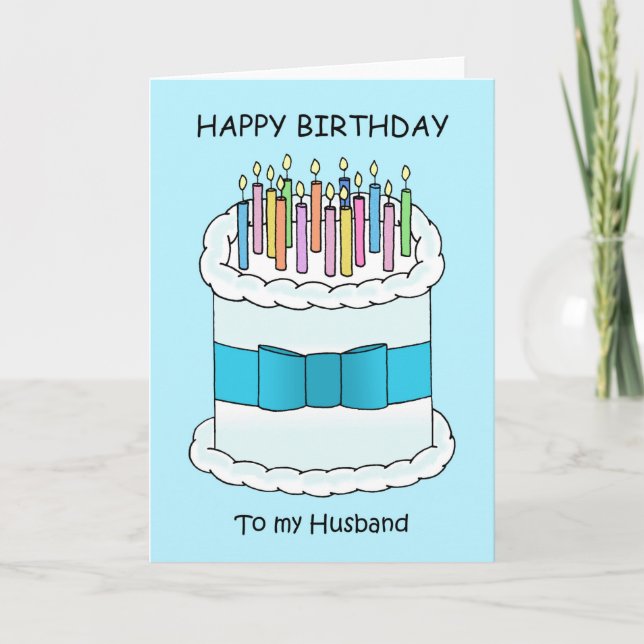 Happy Birthday Husband Cake and Candles Card (Front)