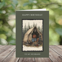 Happy Birthday Husband Rustic Camping Scene