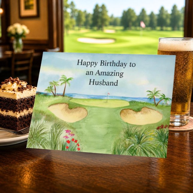 Happy Birthday Husband Tropical Golf Course Card (Creator Uploaded)