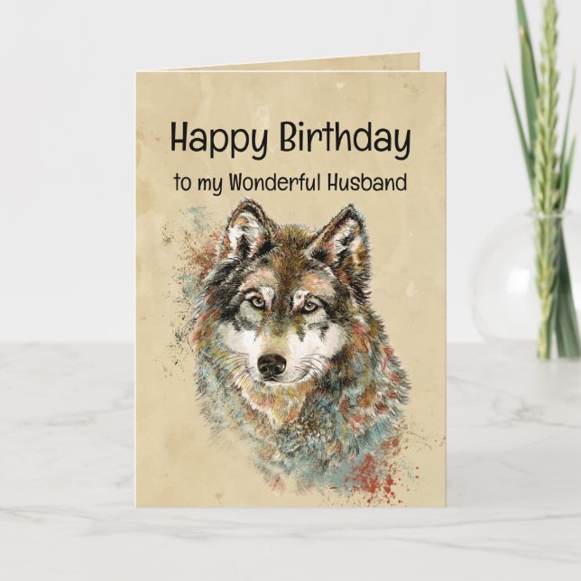 Happy Birthday Husband Wolf, Wolves Card (Front)