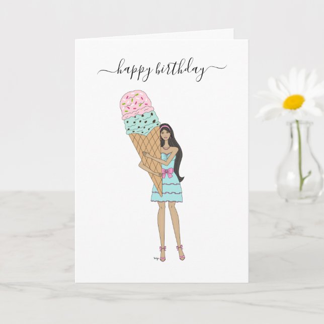 Happy Birthday - Ice Cream Fashion Girl Card (Small Plant)