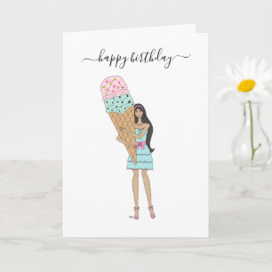Happy Birthday - Ice Cream Fashion Girl Card
