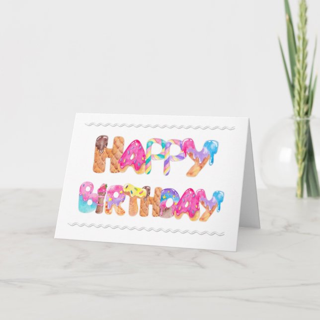 Happy Birthday Ice Cream Letters Card (Front)