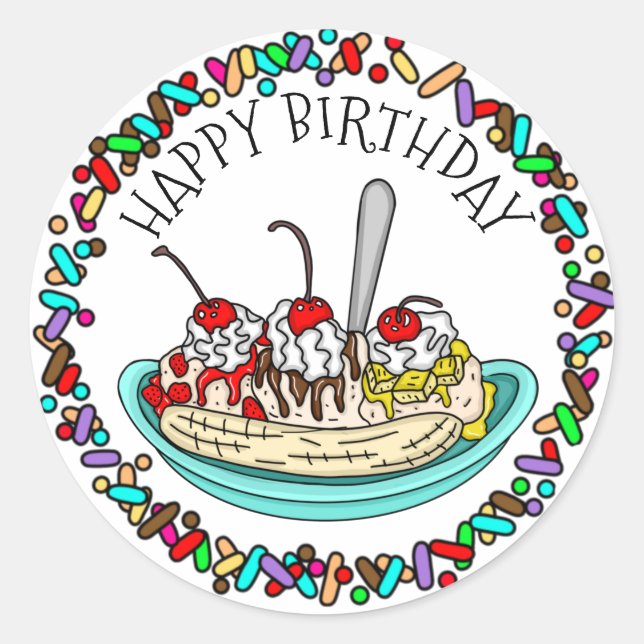 Happy Birthday | Ice Cream Party Classic Round Sticker (Front)