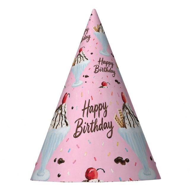Happy Birthday Ice Cream Sundae Party Hat (Front)